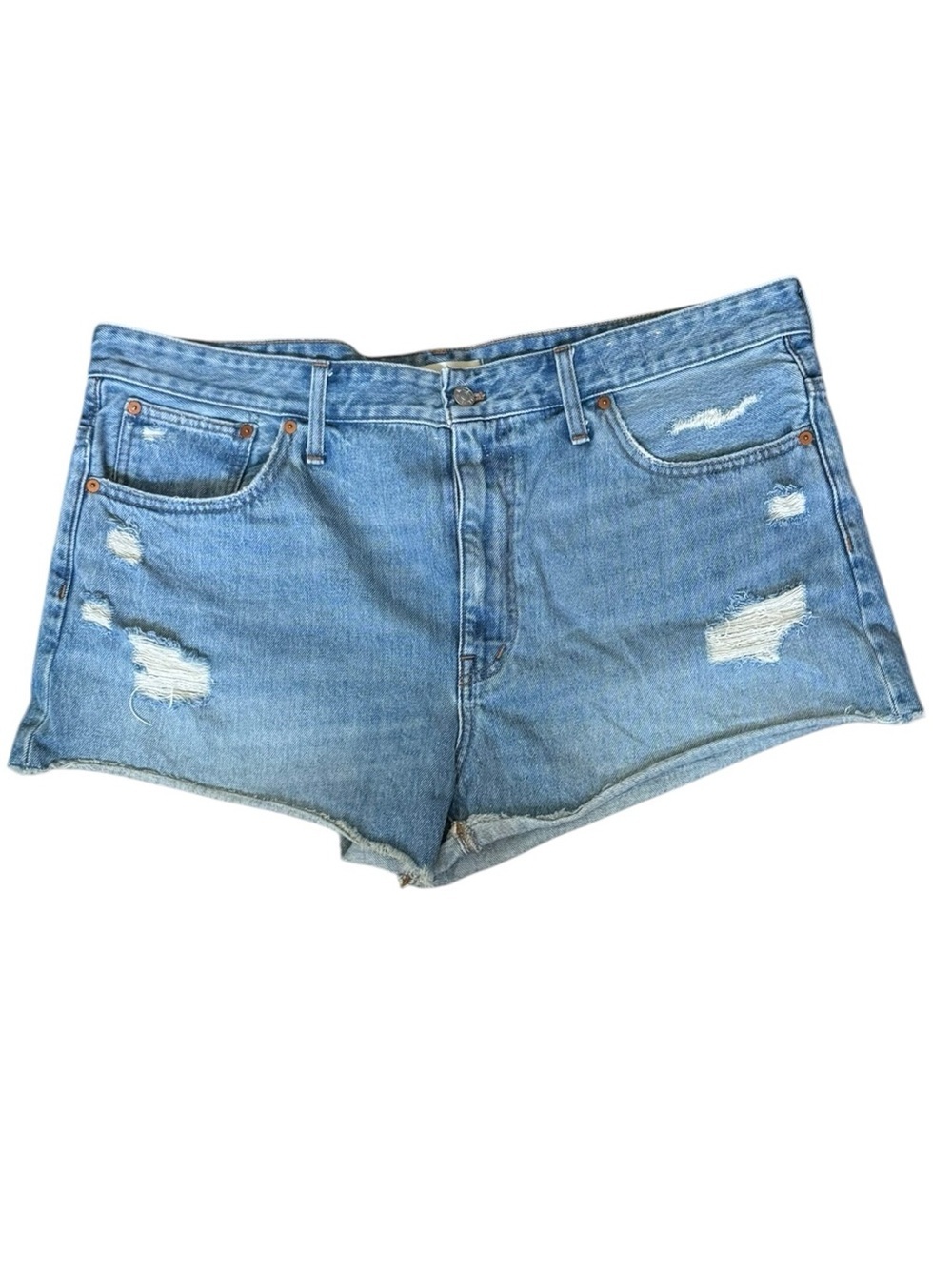 Madewell Relaxed Denim Shorts Distressed Raw Hem Size 33 High Rise Summer B54